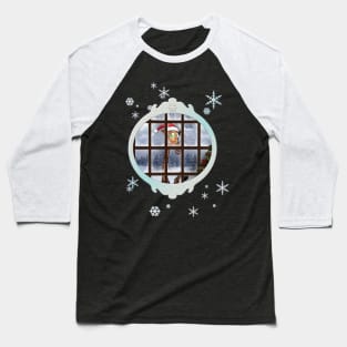 Funny giraffe  with christmas hat looks through the window Baseball T-Shirt